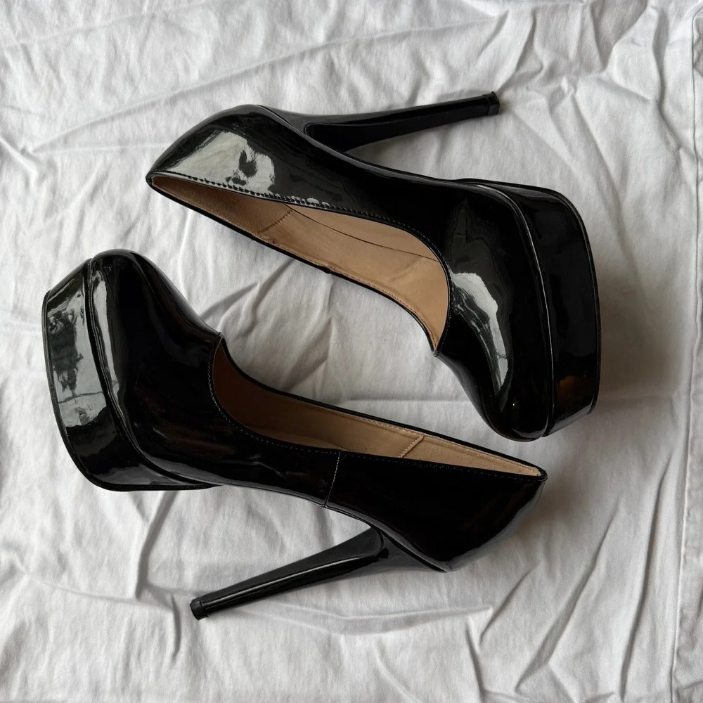 Elisabet Tang Platform Heels Size 8 Black Patent High Stiletto Heel